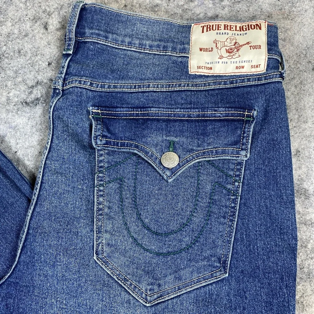 NWT True Religion Rocco Relaxed Skinny Jeans Mens 38x32 Blue Straight Leg Denim‎